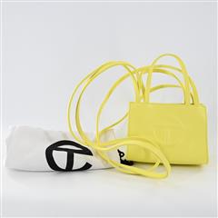 TELFAR Small Yellow Shopping Bag Double Strap Embossed Logo Bag